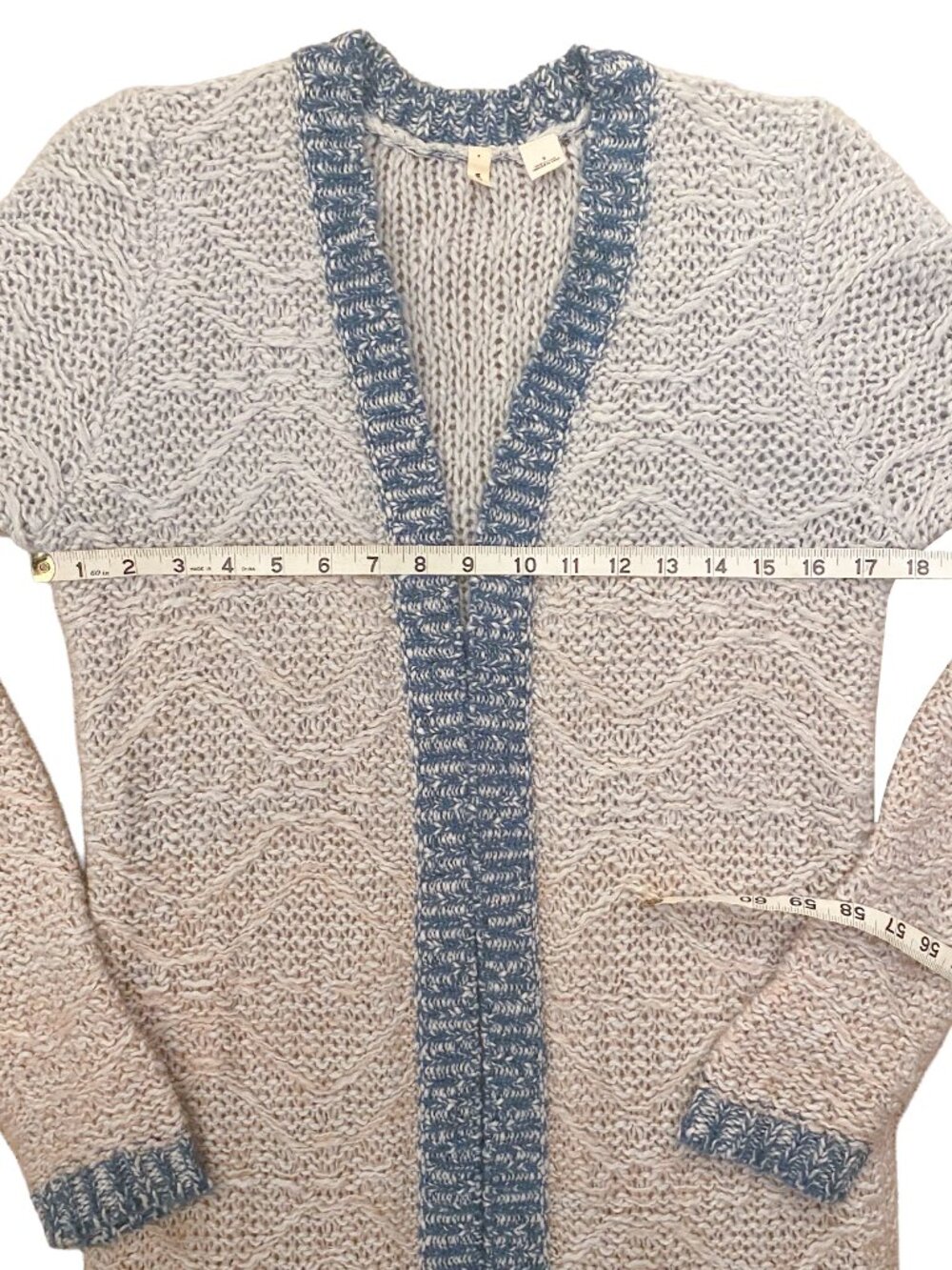 Moth Anthropologie Blue & Gray Long Duster Cardigan Size S Cozy Coastal Grandma - Picture 4 of 6